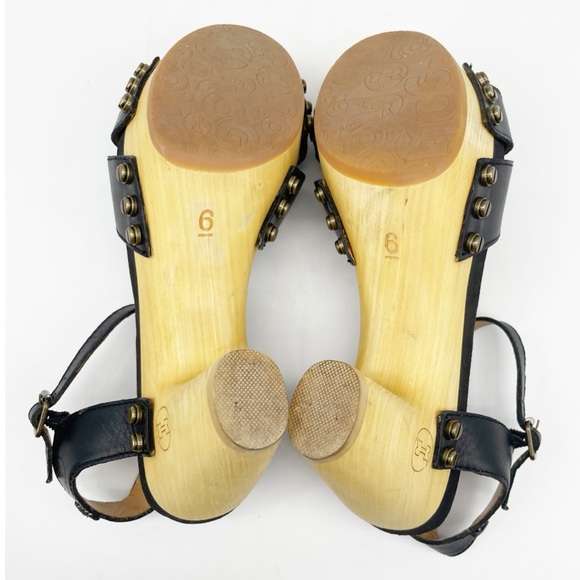 Flogg Wooden Black Leather Clog Sandals.  Size 6 - Picture 8 of 9